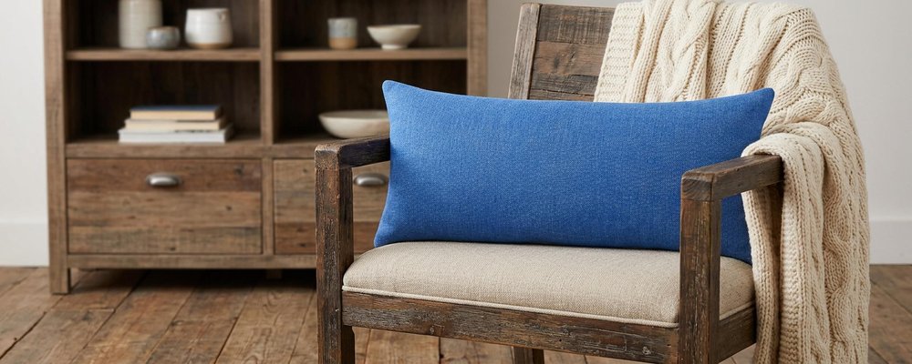 14" X 36" Classic Blue 100% Cotton Zippered Pillow HomeRoots