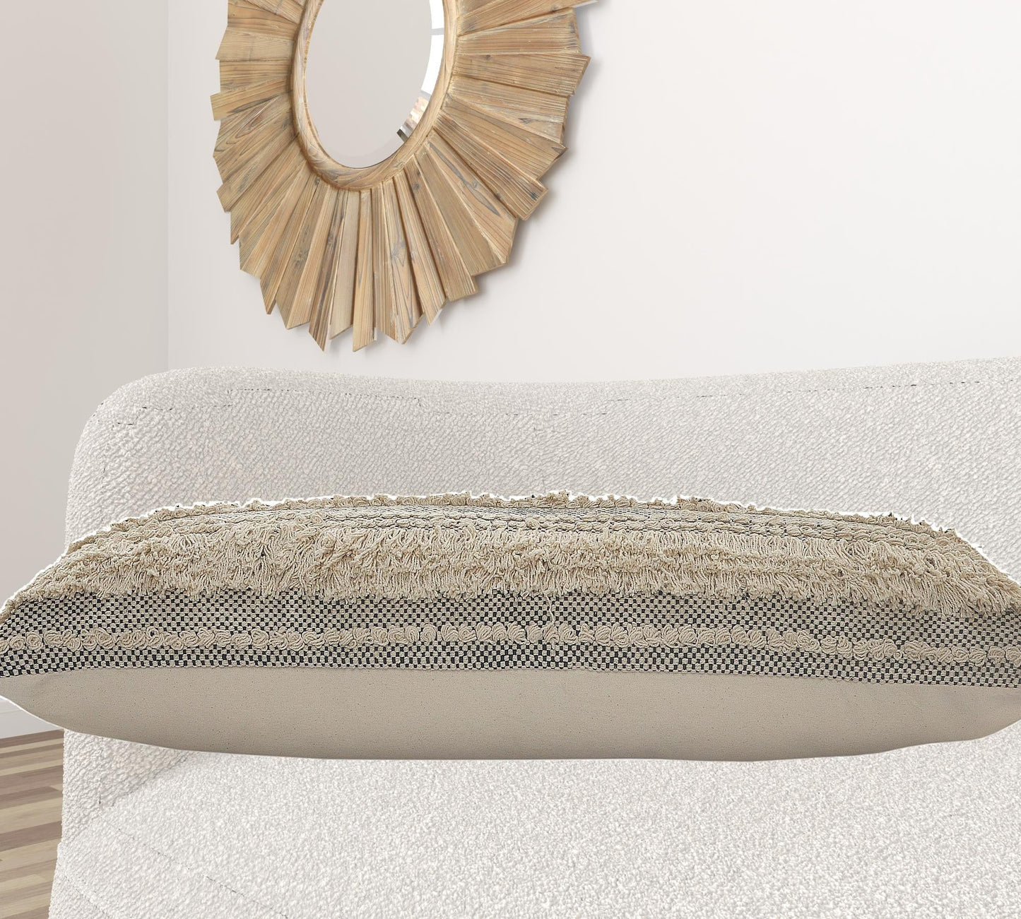14" X 36" Gray And Ivory 100% Cotton Chevron Zippered Pillow FurniFindUSA