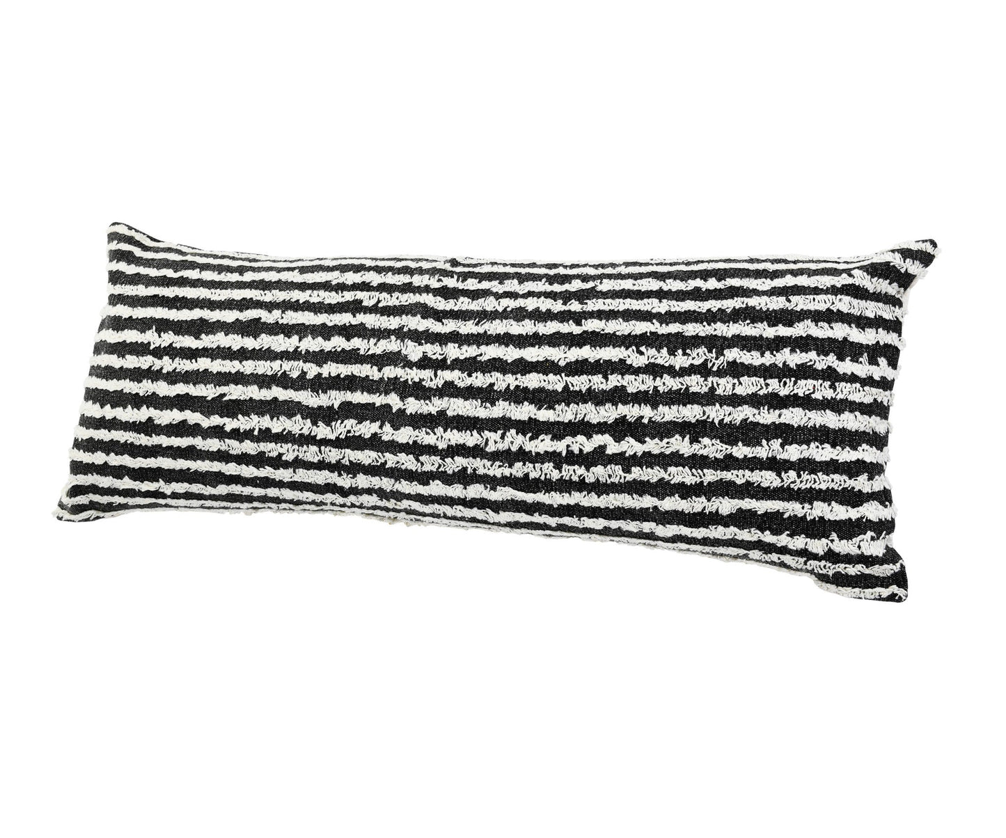14" X 36" Black And Cream 100% Cotton Striped Zippered Pillow FurniFindUSA