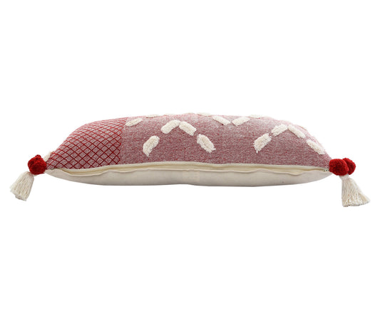 14" X 36" Heute Red And Cream 100% Cotton Geometric Zippered Pillow FurniFindUSA