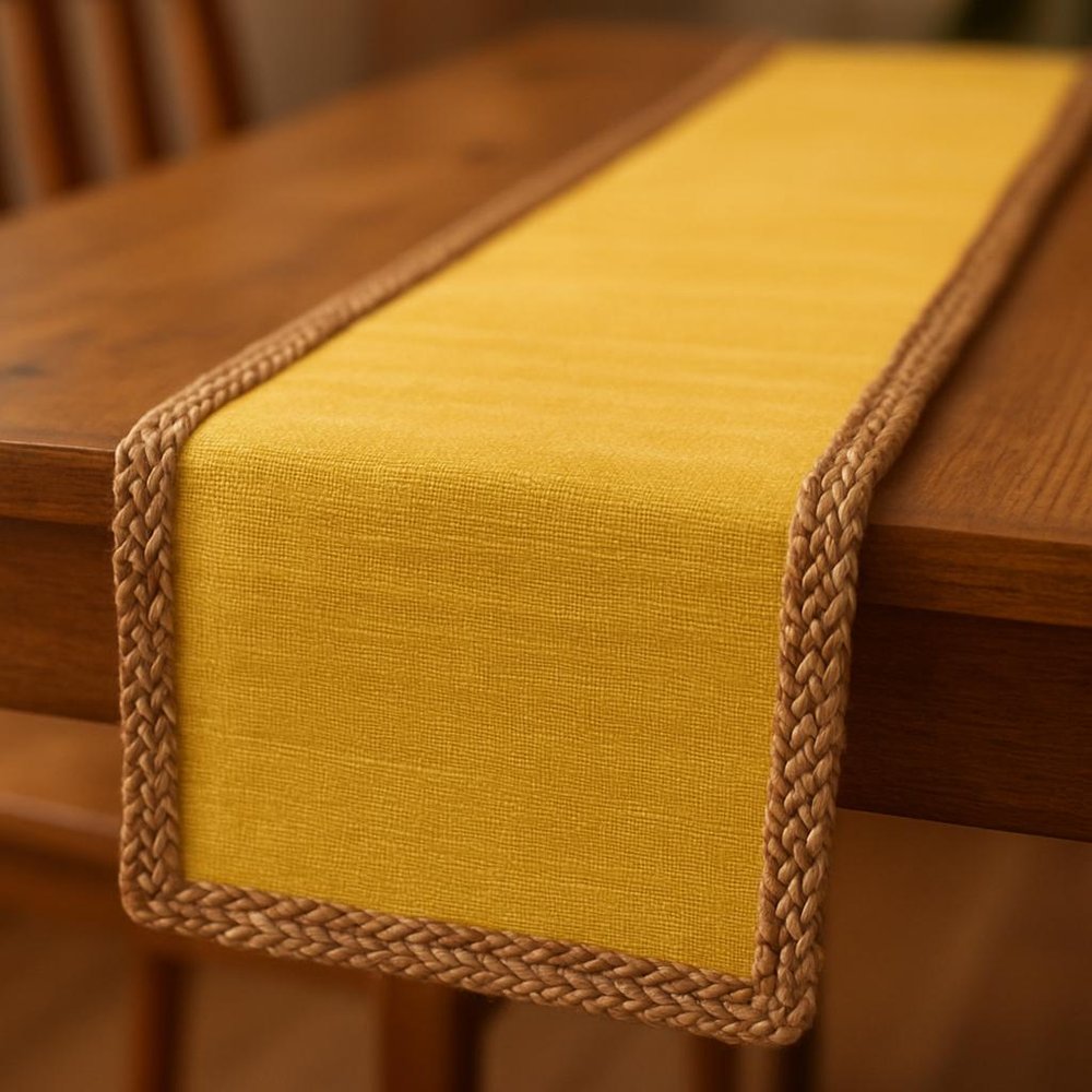 72" Yellow And Natural Cotton And Jute Table Runner HomeRoots