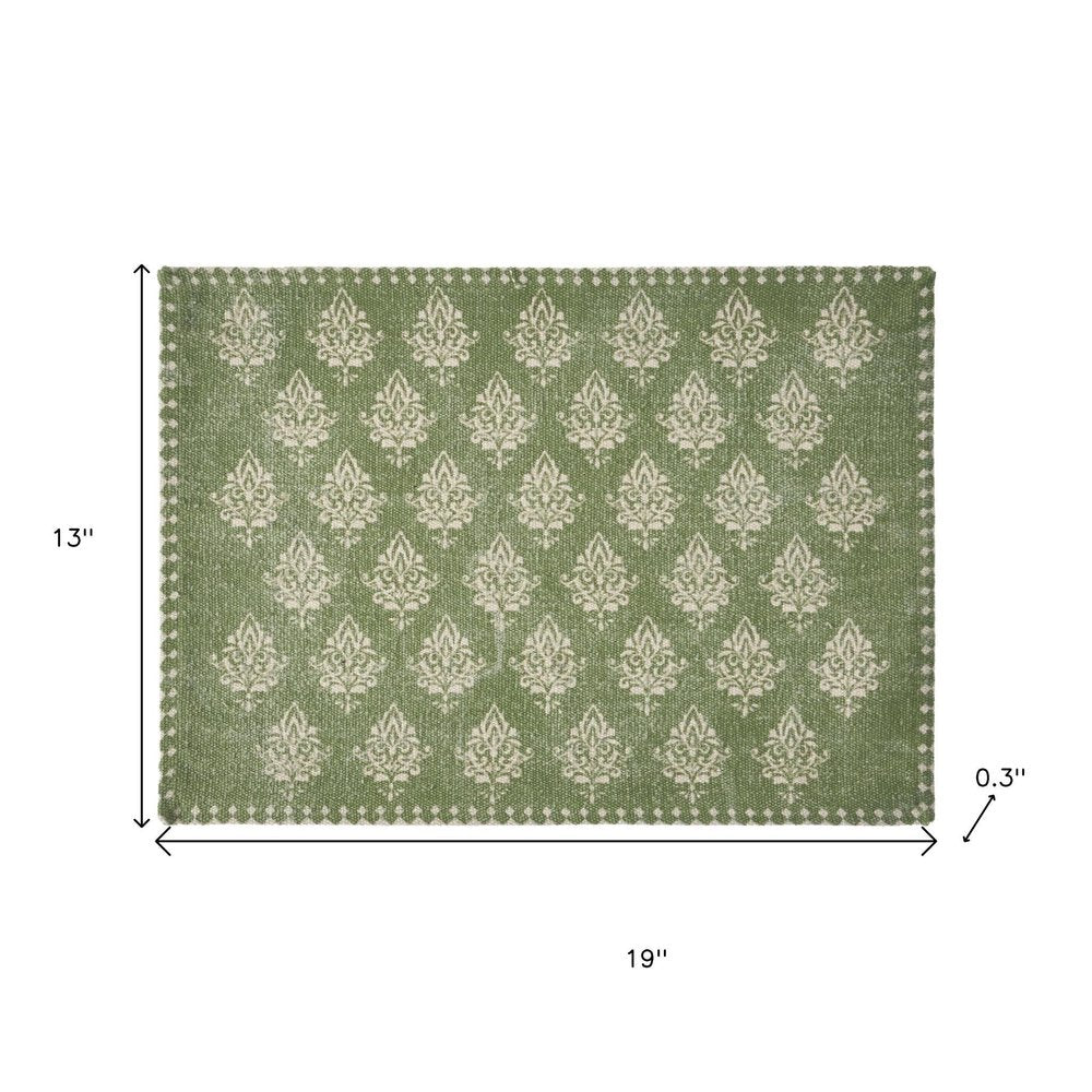 19" Set of Four Green And Cream Geometric Medallion Cotton Placemats HomeRoots