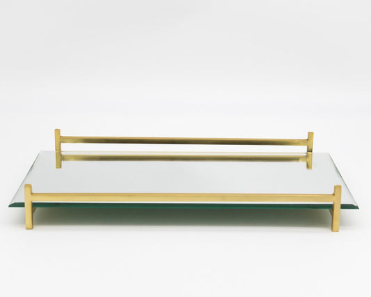 16" Mirror and Gold Rectangular Glass Vanity Tray HomeRoots