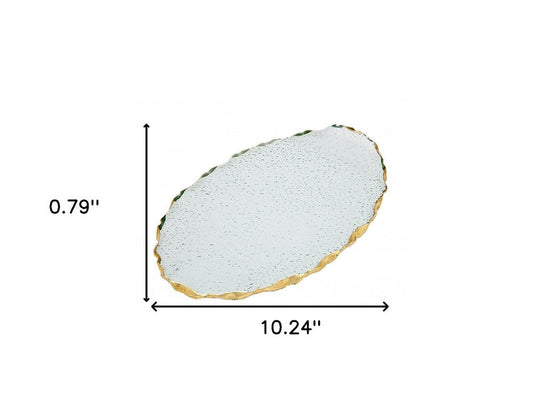 10" Clear and Gold Oval Crystal Serving Tray HomeRoots