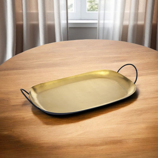 20" Gold Rectangular Stainless Steel Serving Tray With Handles HomeRoots