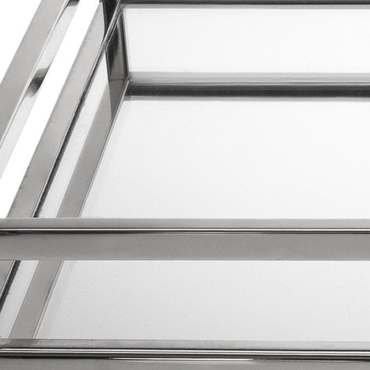 14" White and Silver Square Metal Serving Tray HomeRoots