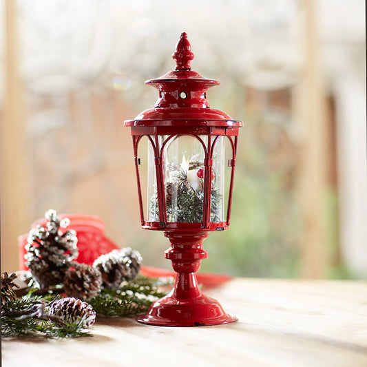 Set of Two Red Distressed Ornate Glass And Metal Tabletop Lantern Candle Holders HomeRoots