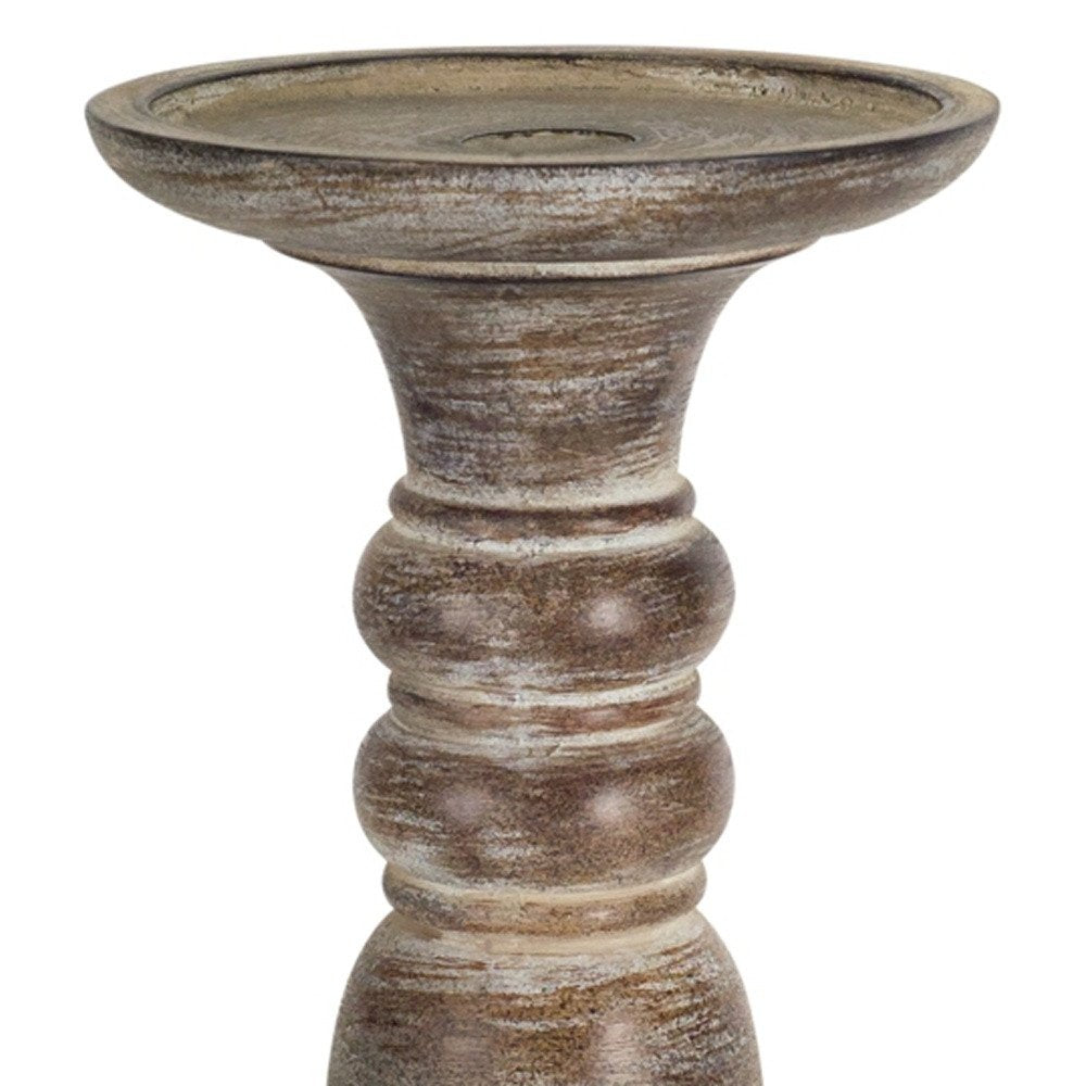 Set of Three Brown Distressed Stone Tabletop Taper Candlesticks HomeRoots