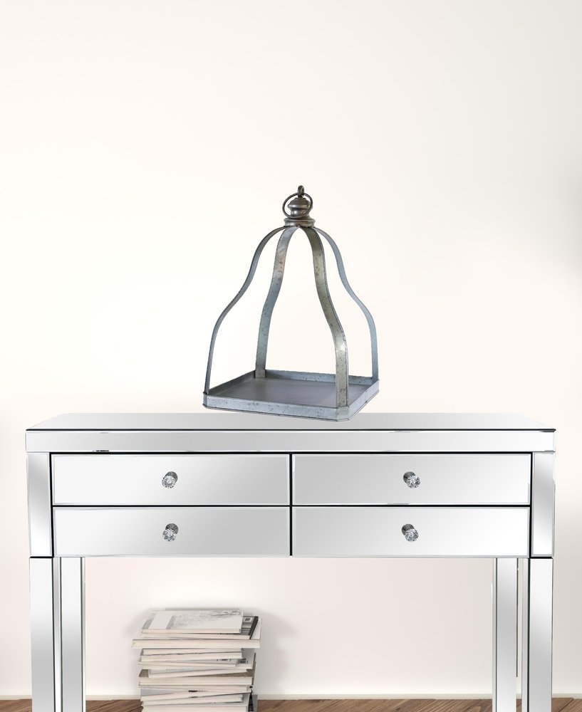 Set of Two Gray Distressed Galvanized Metal Tabletop Lantern Candle Holders HomeRoots