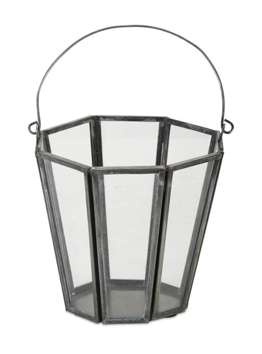 Set of Four Gray Distressed Geometric Iron And Glass Tabletop Votive Candle Holders HomeRoots