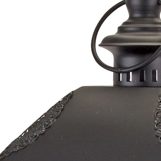 Set of Two White And Black Distressed Ornate Glass Wood And Metal Floor Lantern Candle Holders HomeRoots