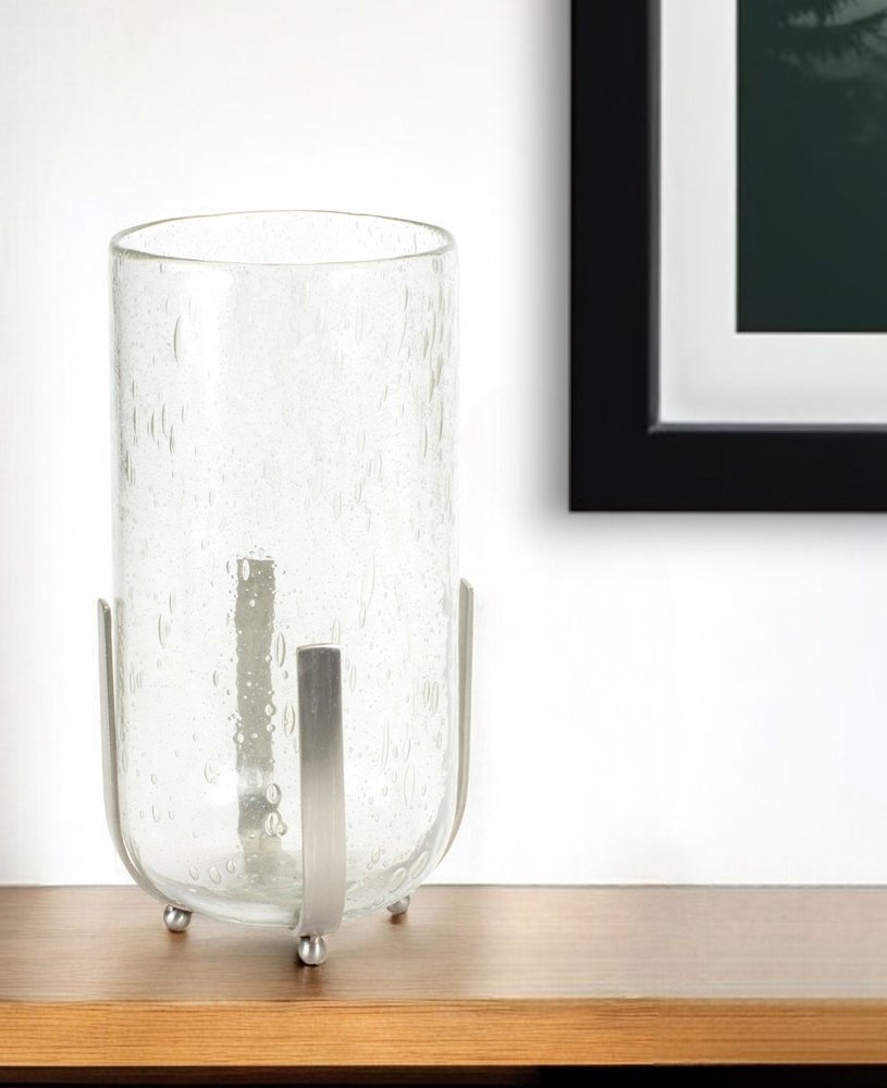 6" Silver And Clear Metal And Glass Tabletop Hurricane Candle Holder HomeRoots