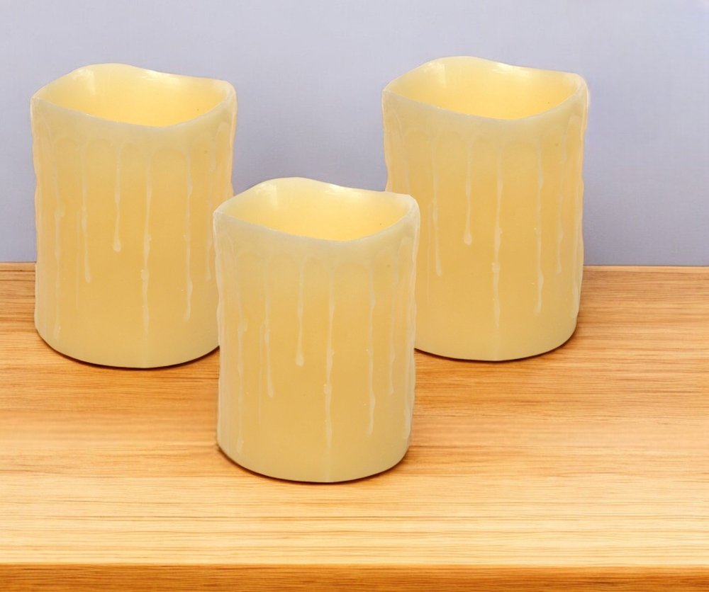 Set of Three Yellow Flameless Pillar Candle HomeRoots