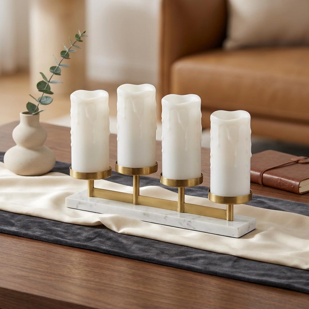 Set of Four Off White Flameless Pillar Candles HomeRoots