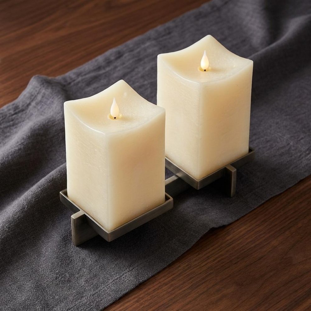 Set of Two Beige Flameless Pillar Candle HomeRoots