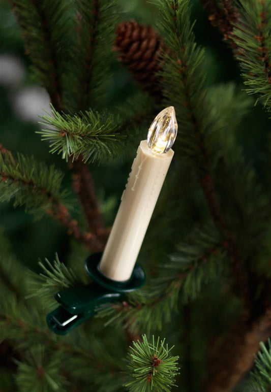 Set of Twelve Ivory Flameless Christmas Clip On Taper Candle HomeRoots