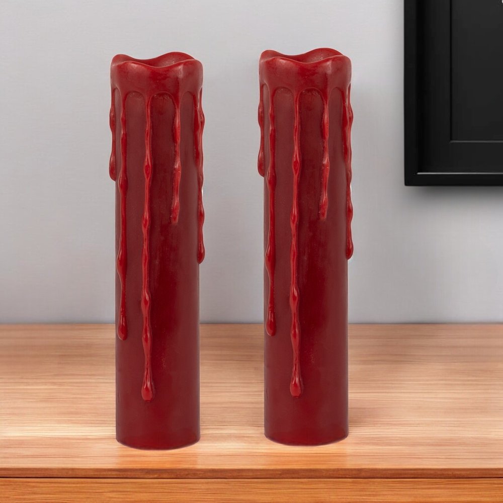 Set of Two Red Flameless Pillar Candle HomeRoots