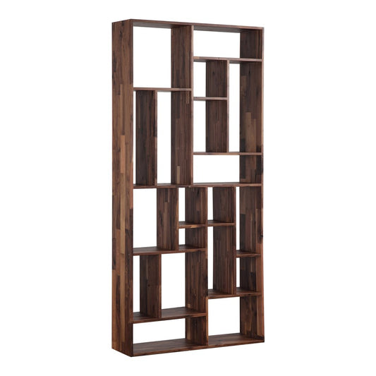 86" Brown And Natural Solid Wood and Wood Ten Tier Bookcase HomeRoots