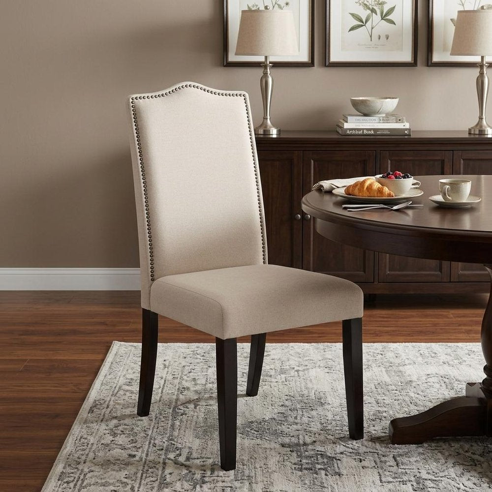 Cream And Espresso Upholstered Linen Dining Parsons Chair HomeRoots