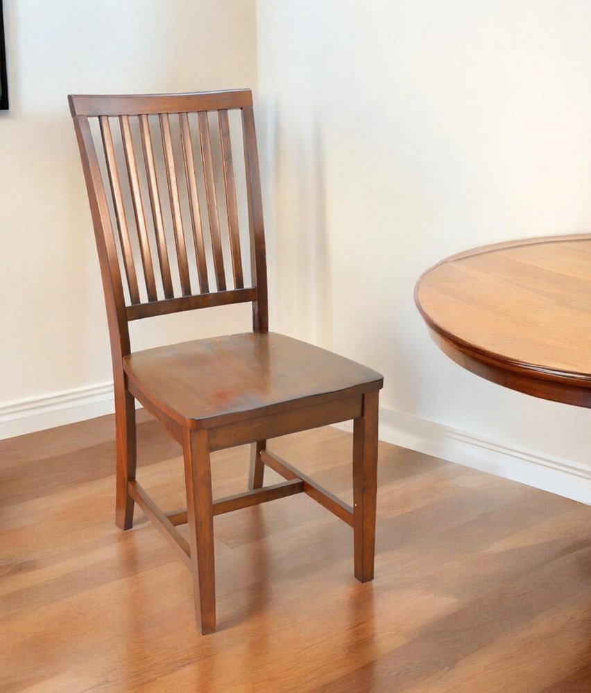 Chestnut Wood Slat Back Dining Side Chair HomeRoots