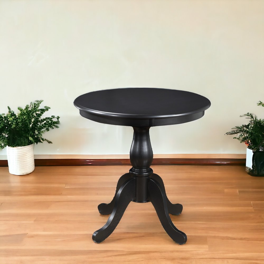 30" Black Rounded Solid Manufactured Wood And Solid Wood Pedestal Base Dining Table HomeRoots