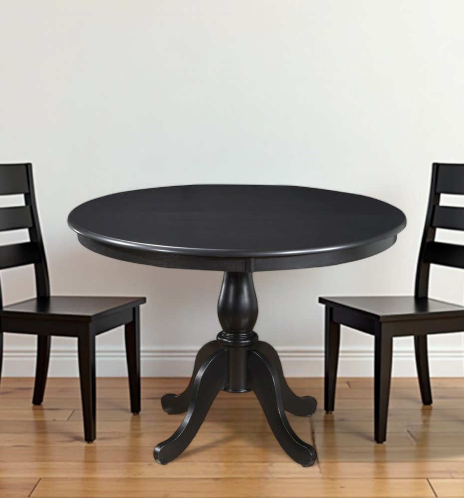 42" Black Rounded Solid Manufactured Wood And Solid Wood Pedestal Base Dining Table HomeRoots