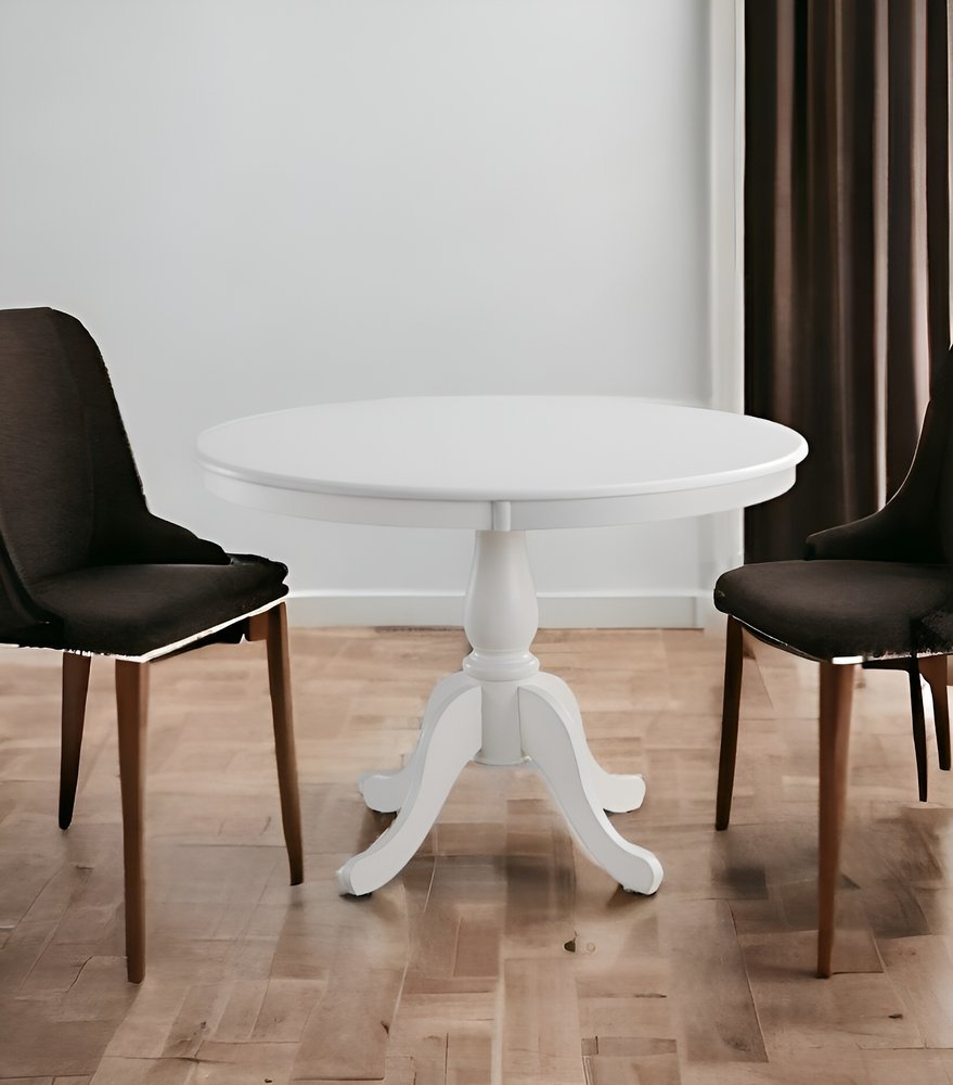 42" White Rounded Solid Manufactured Wood And Solid Wood Pedestal Base Dining Table HomeRoots