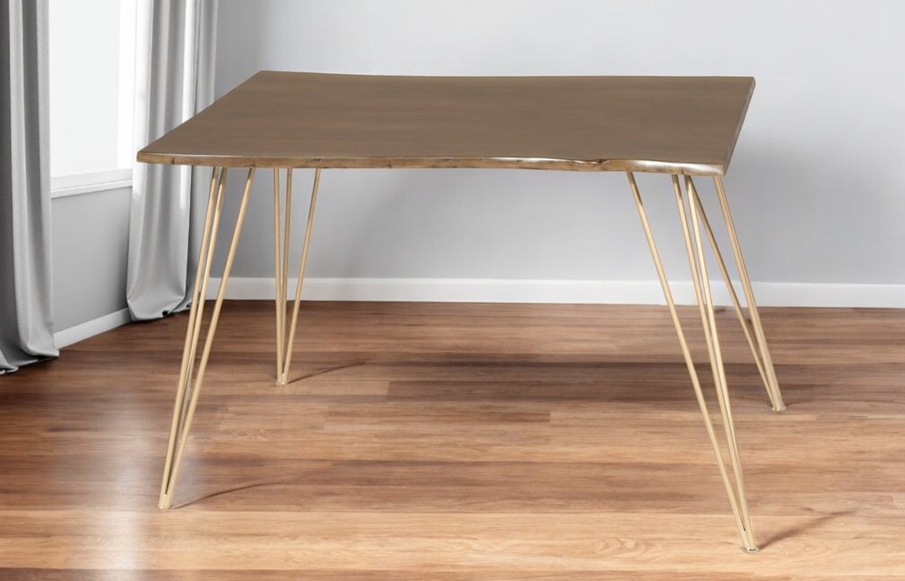 48" Brown And Gold Solid Wood And Iron Dining Table HomeRoots
