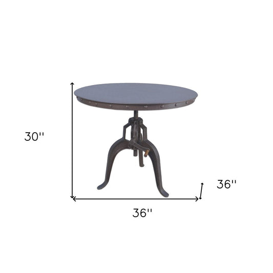 36" Industrial Gray Adjustable Crank Round Top Dining Table. HomeRoots