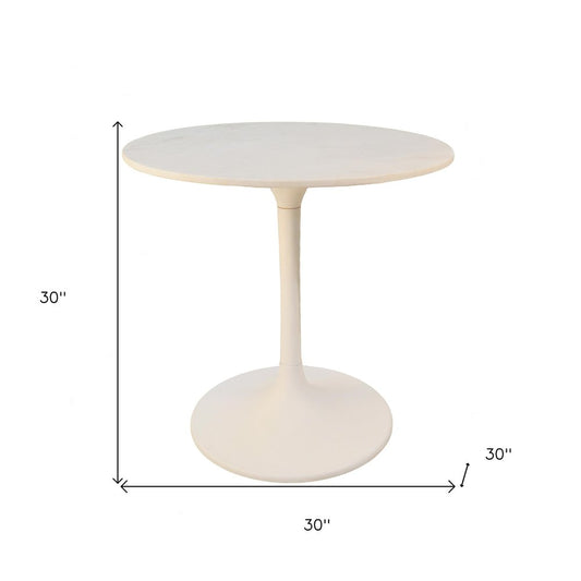 30" White Rounded Marble And Iron Pedestal Base Dining Table HomeRoots