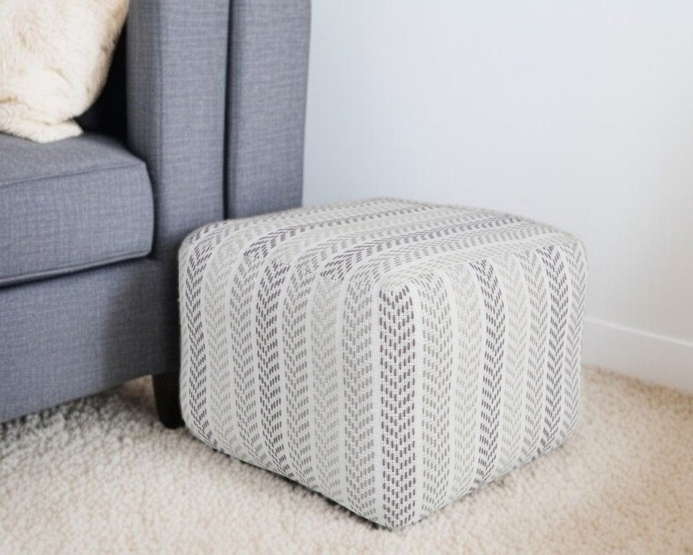 18" Gray And White Cotton Chevron Pouf Ottoman HomeRoots