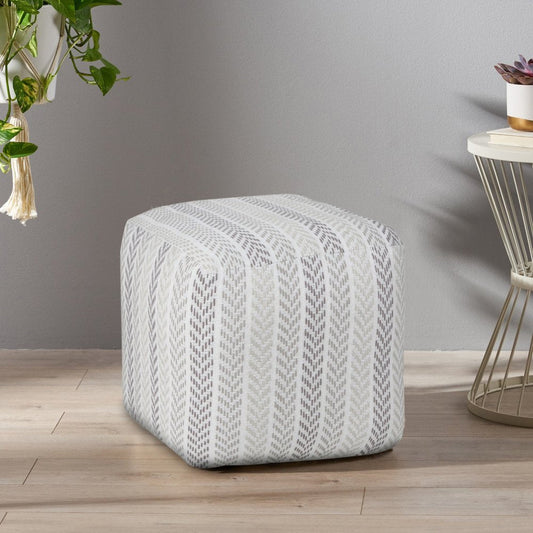 18" Gray And White Cotton Chevron Pouf Ottoman HomeRoots