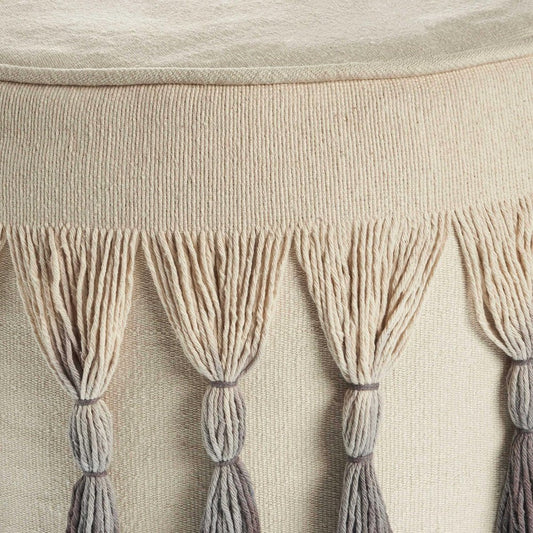 20" Beige Cotton Round Ombre Pouf Ottoman HomeRoots
