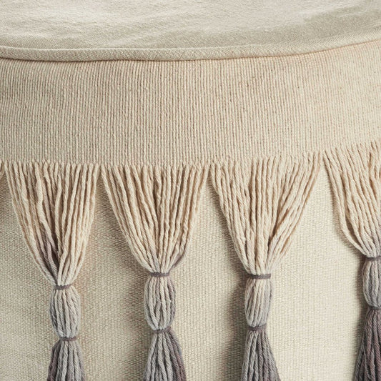 20" Beige Cotton Round Ombre Pouf Ottoman HomeRoots