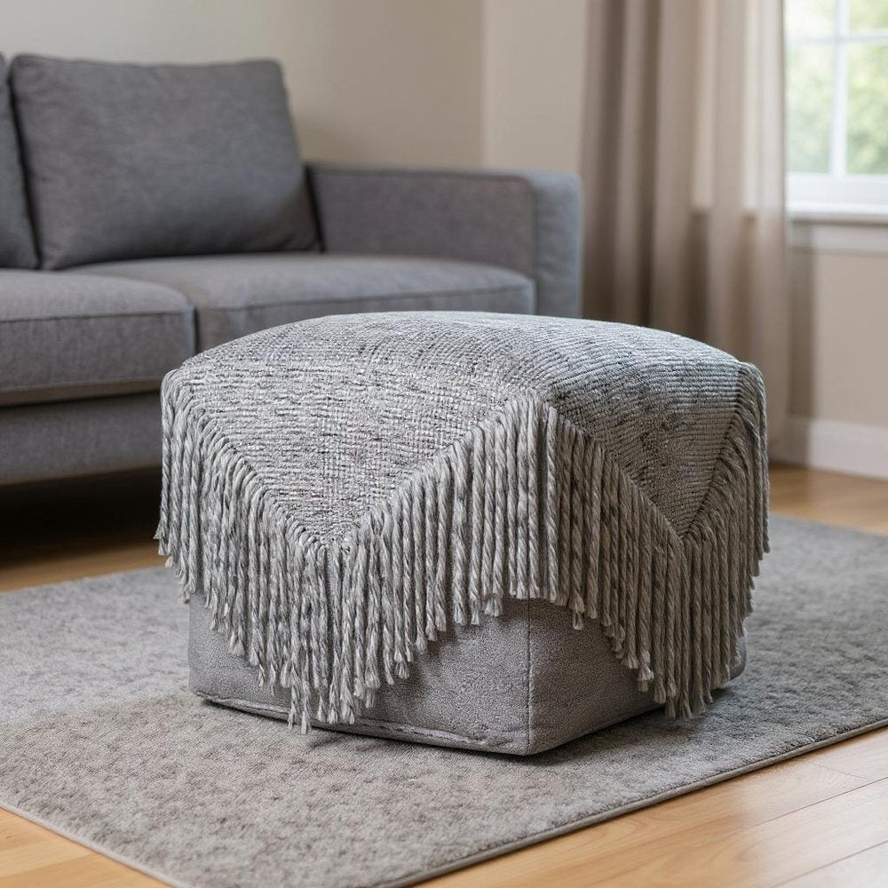 18" Gray Wool Cotton Blend Pouf Ottoman HomeRoots