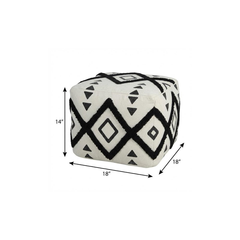 18" White Cotton Geometric Pouf Ottoman HomeRoots