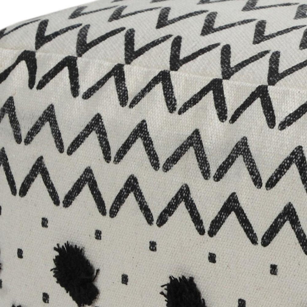 18" White Cotton Chevron Pouf Ottoman HomeRoots