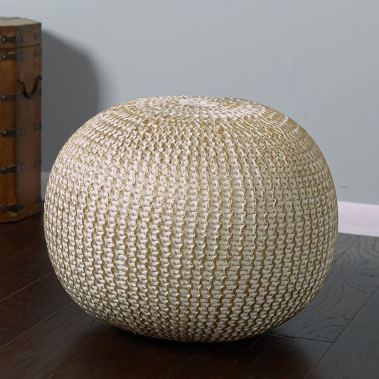 20" Gold Cotton Round Pouf Ottoman HomeRoots