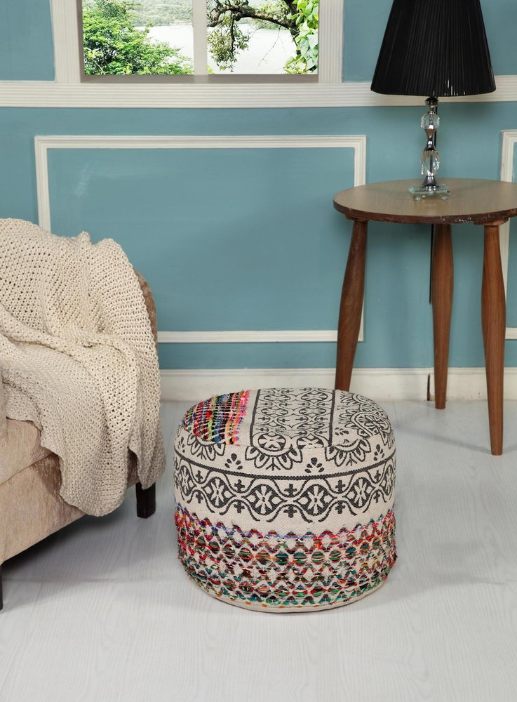 18" Rainbow and Gray Geometric Cylinder Pouf Ottoman HomeRoots