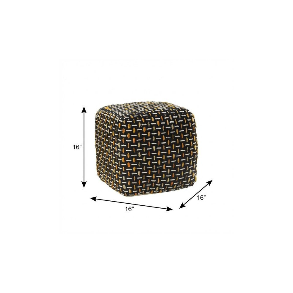 16" Black Upholstery Geometric Pouf Ottoman HomeRoots
