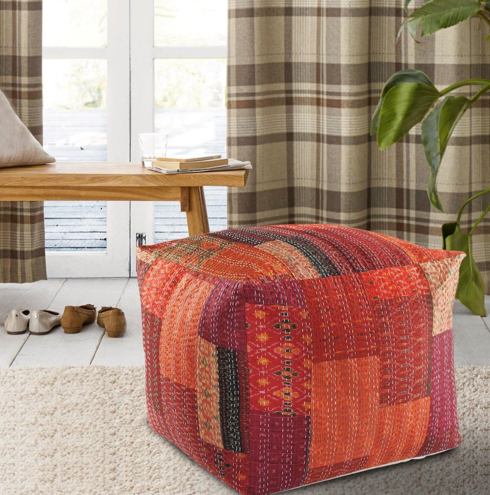 24" Red Patchwork Pouf Ottoman HomeRoots