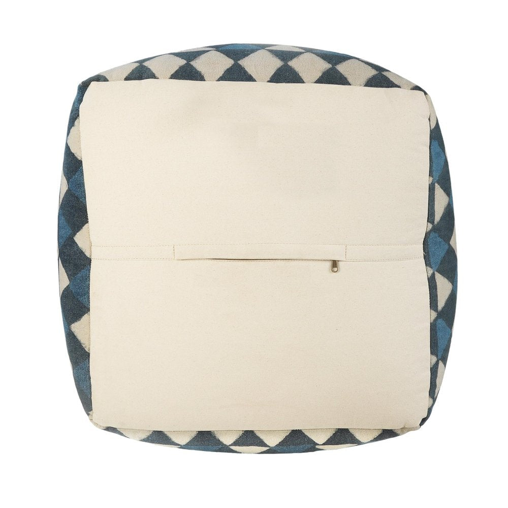 20" Blue Cotton Geometric Pouf Ottoman HomeRoots