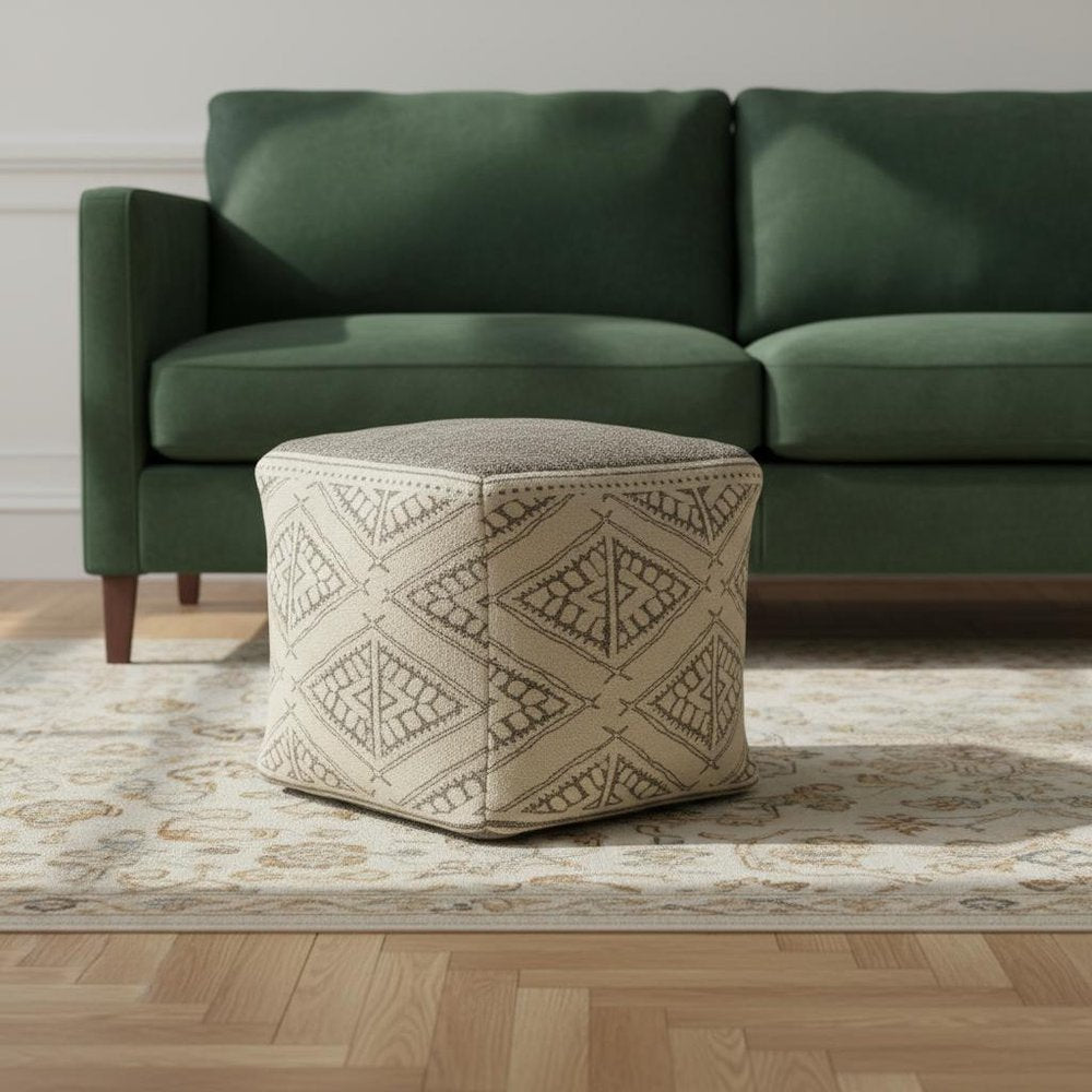20" Beige Cotton Tribal Pouf Ottoman HomeRoots