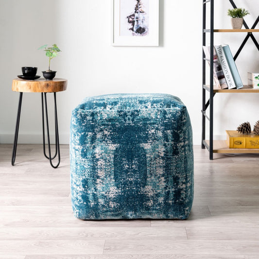 18" Blue Abstract Pouf Ottoman HomeRoots