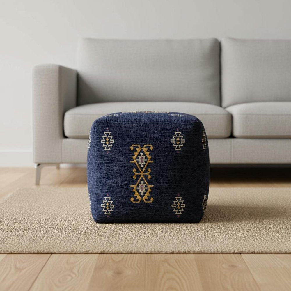 18" Blue Medallion Pouf Ottoman HomeRoots
