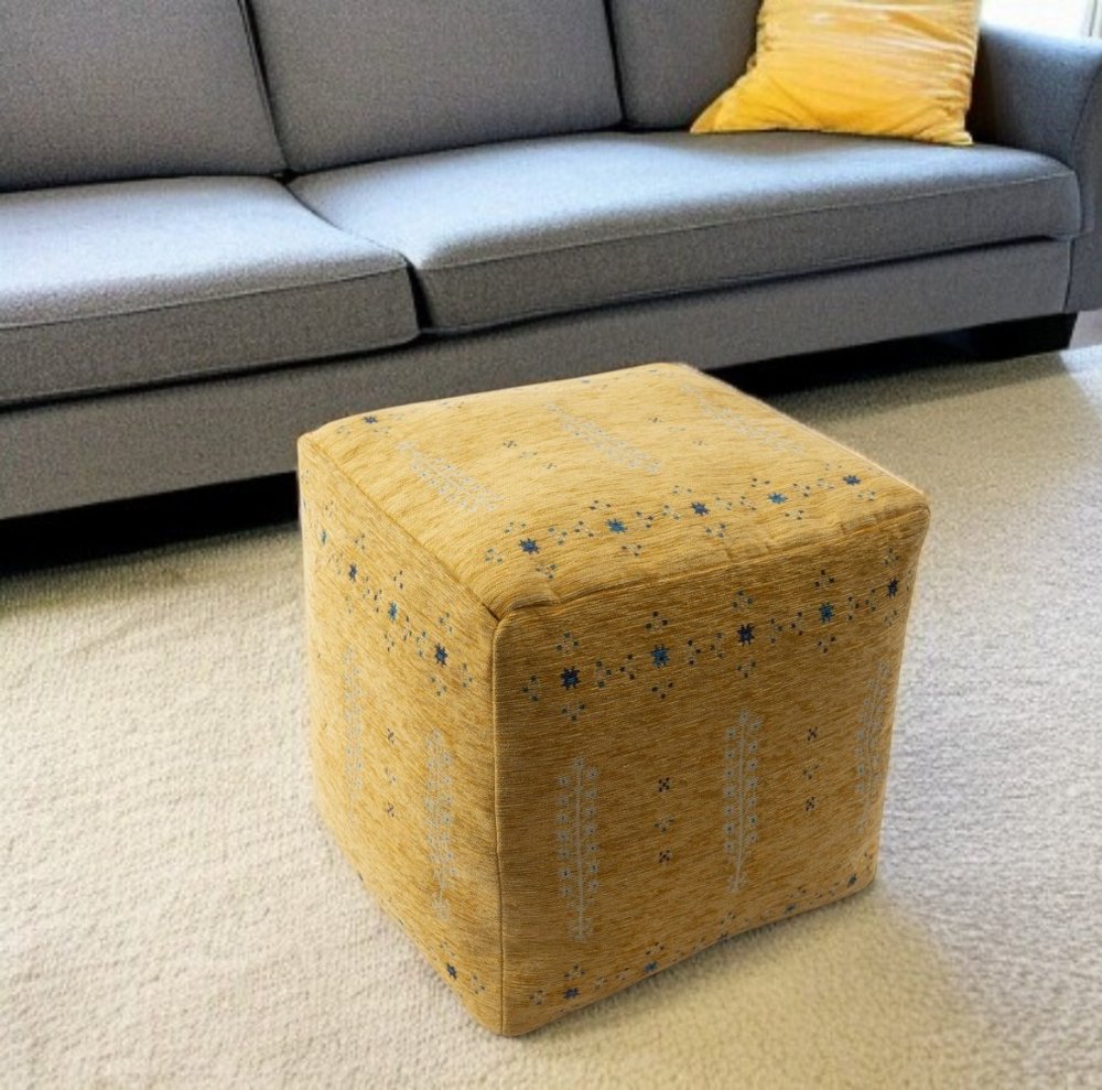 18" Yellow Abstract Pouf Ottoman HomeRoots