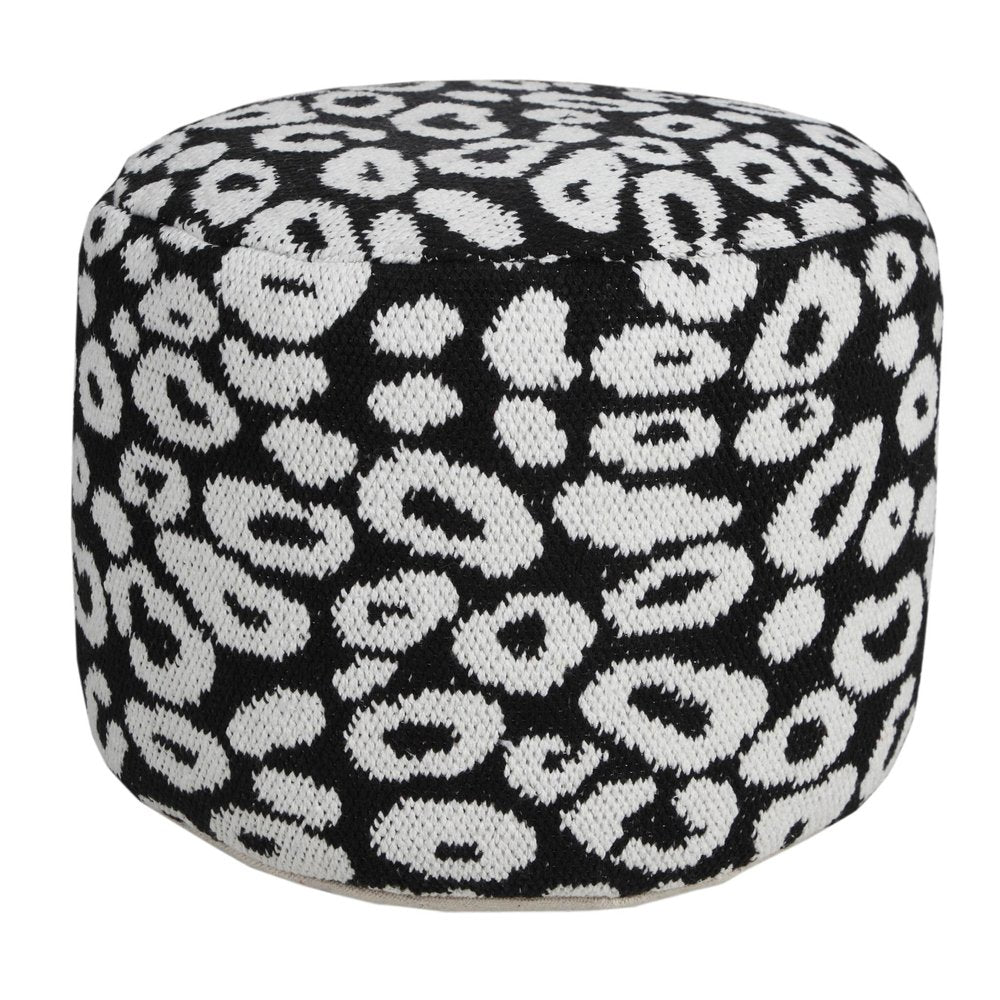 18" Black Abstract Cylinder Pouf Ottoman HomeRoots