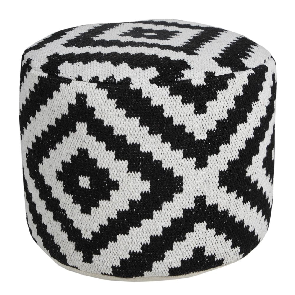 18" Black Geometric Cylinder Pouf Ottoman HomeRoots
