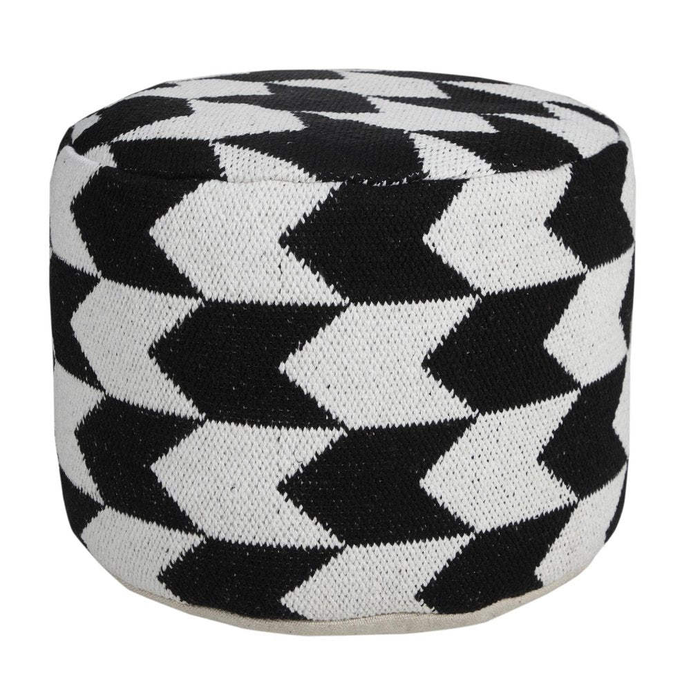18" Black Chevron Cylinder Pouf Ottoman HomeRoots