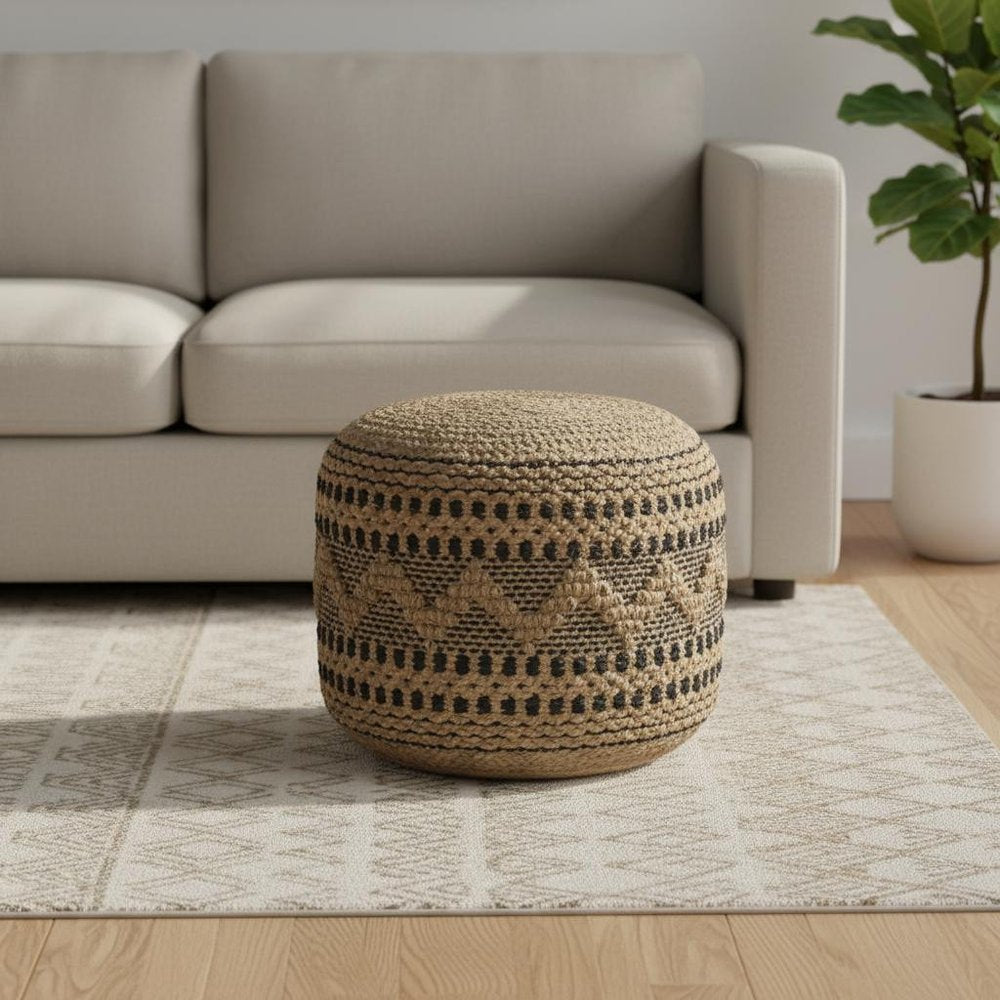 18" Tan Geometric Pouf Ottoman HomeRoots